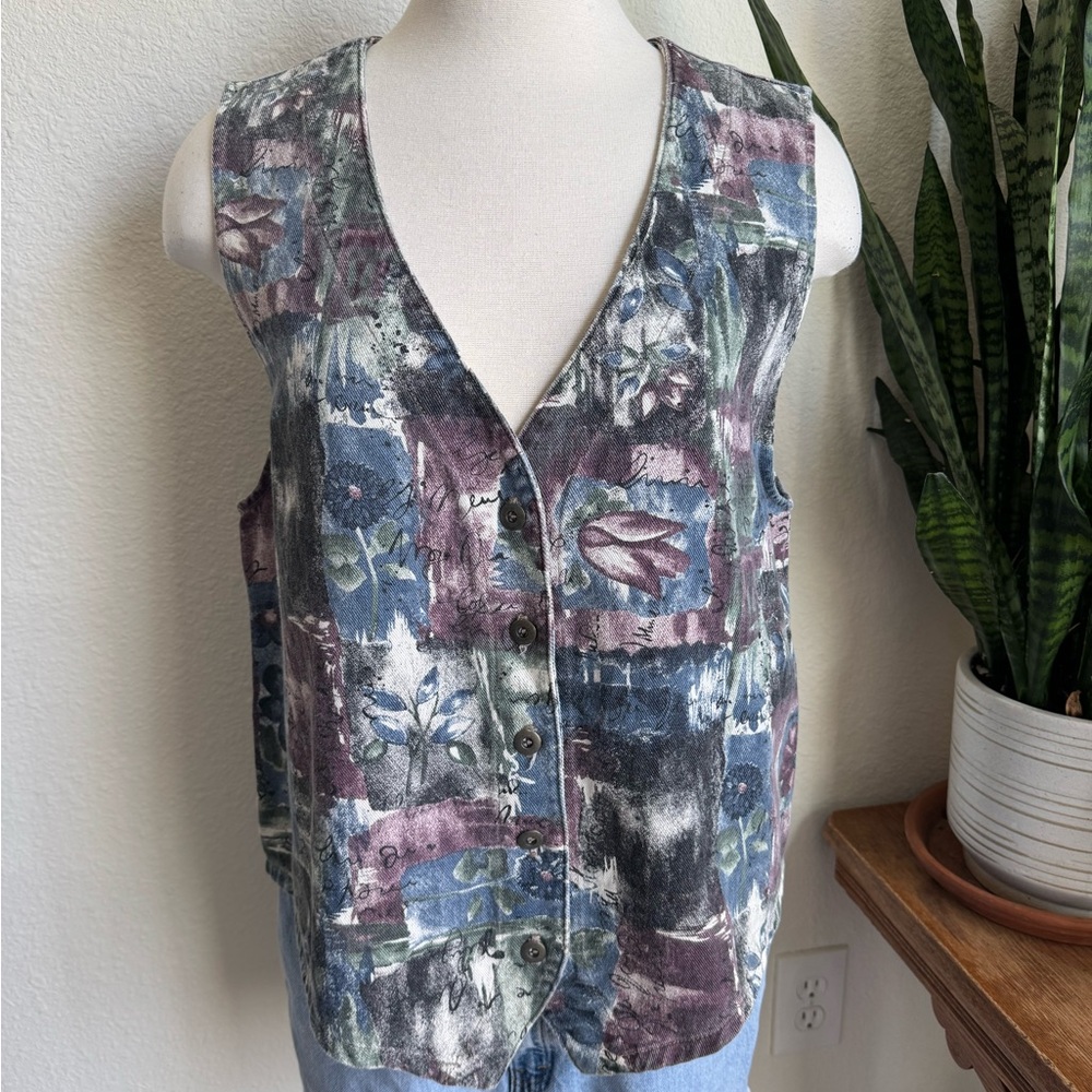 Vintage Painterly‎ Floral Vest USA Made festival summer spring